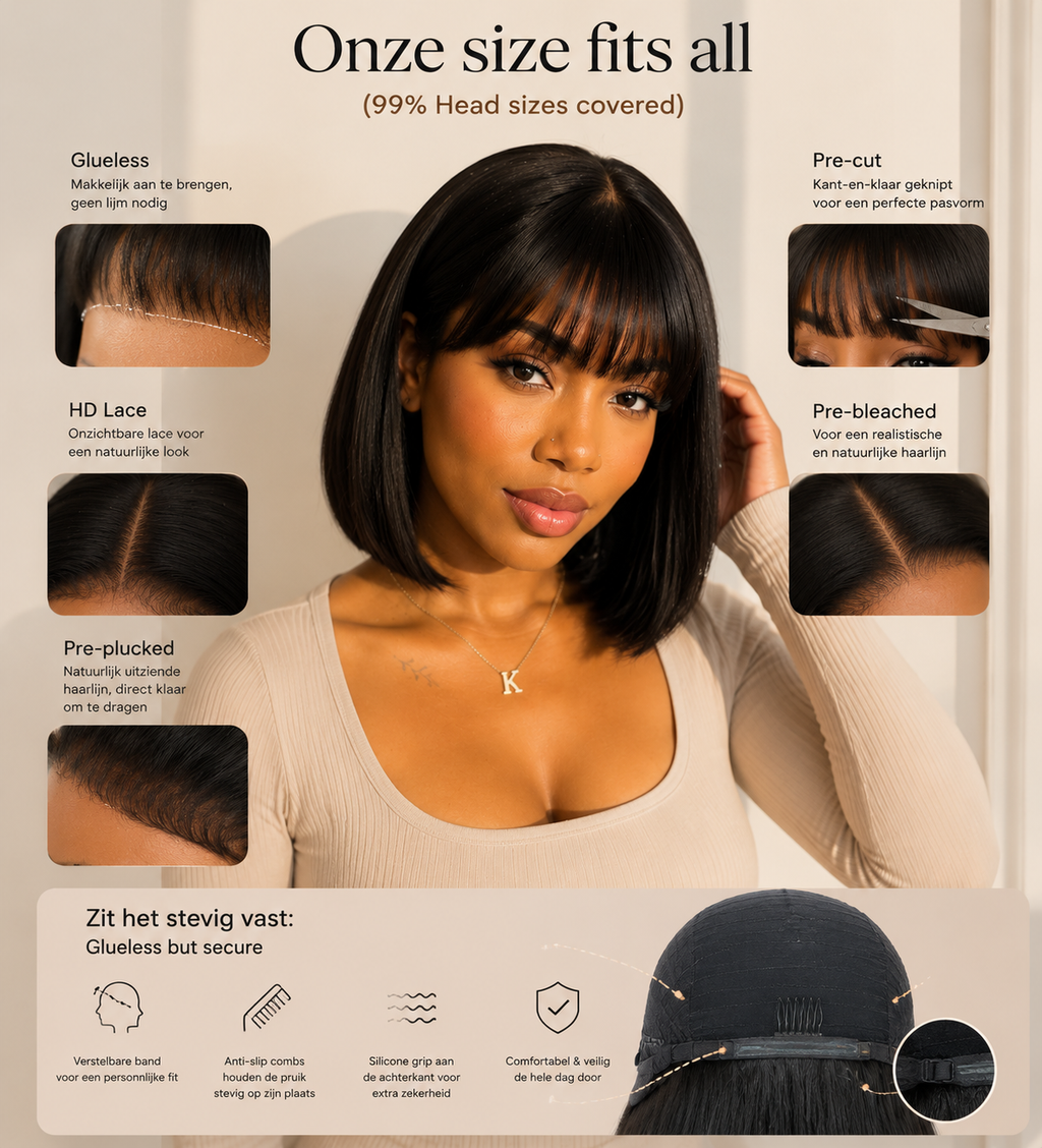 Yaki bob pruik met pony